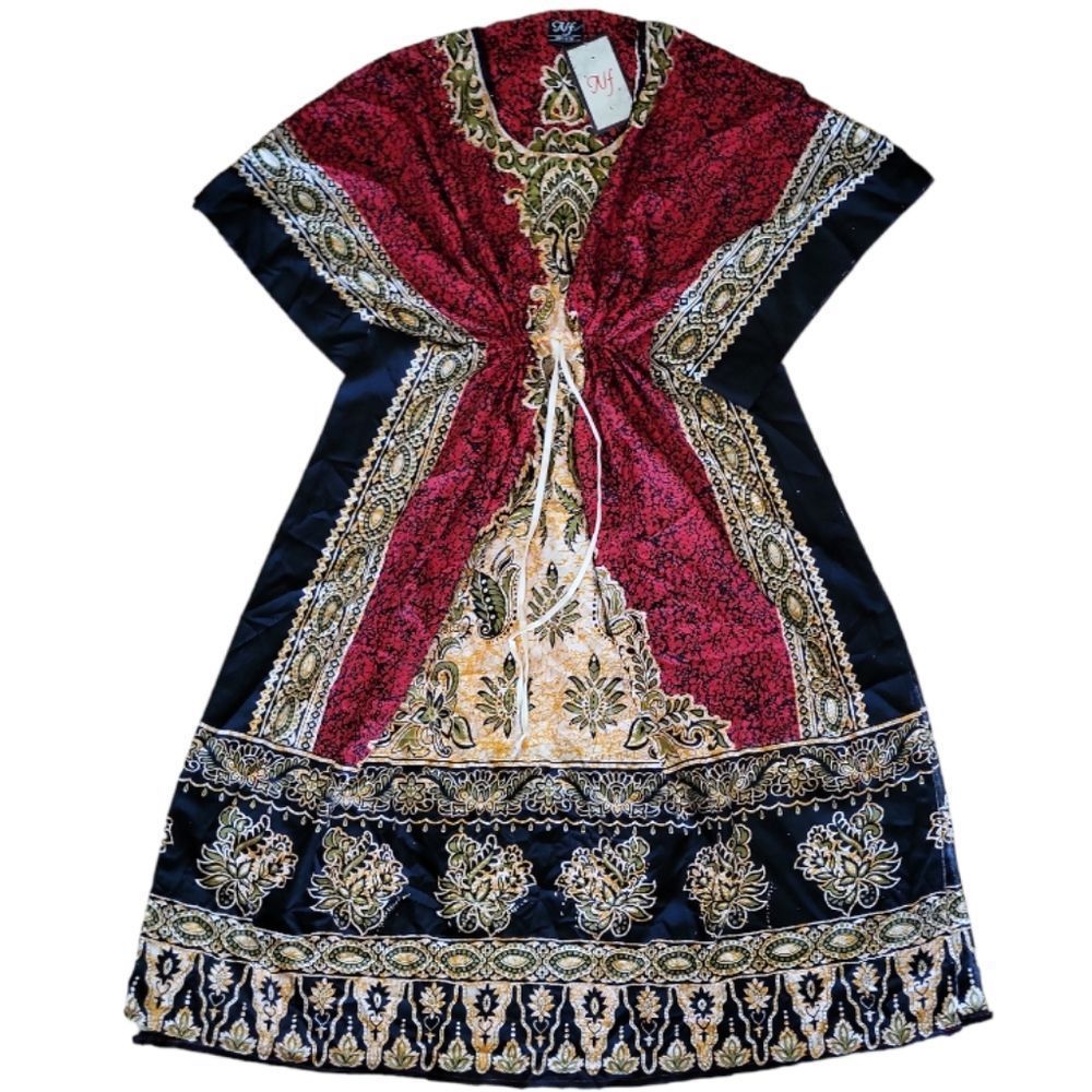 NF Red/Black Sparkly Loose Designer Kaftan Beach‎ Swimsuit Cover-up OS